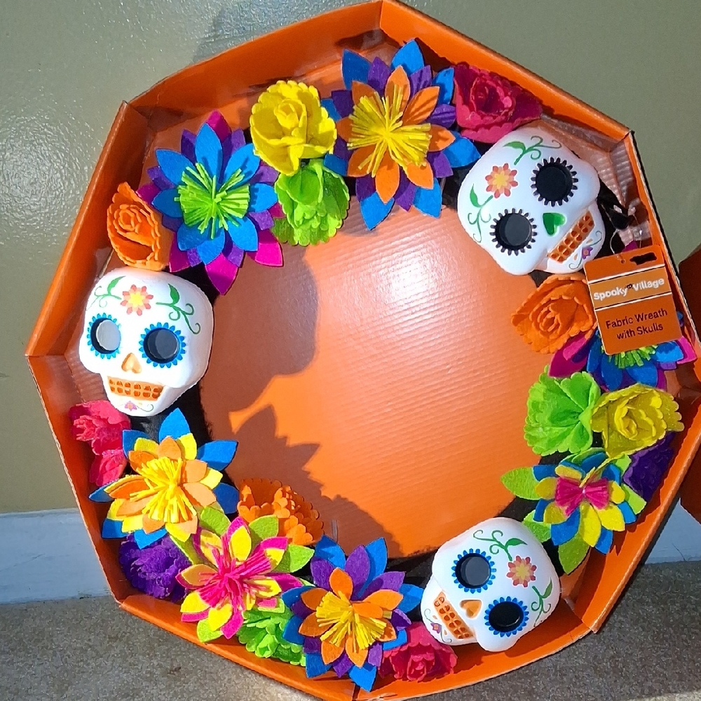Vibrant Floral Skull Wreath